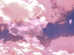 桃色の空ともくもくの雲