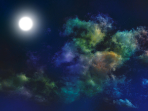 満月とカラフルな雲